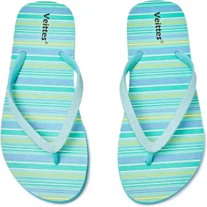 Veittes Women's Flip Flops Sandals, Soft Beach Pool Colorful Pattern Printing Slide Shoes.