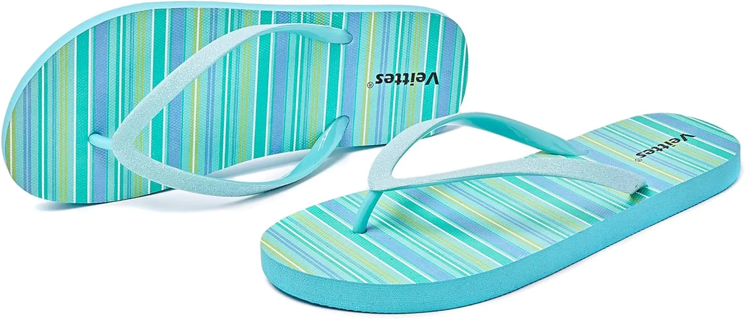 Veittes Women's Flip Flops Sandals, Soft Beach Pool Colorful Pattern Printing Slide Shoes.