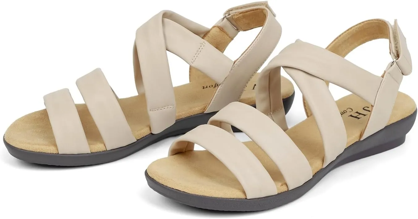 VJH confort Women’s Flat Sandals, Soft Straps Slip-on Open Toe Light Weight Elastic Slingback Comfort Casual Walking Sandals