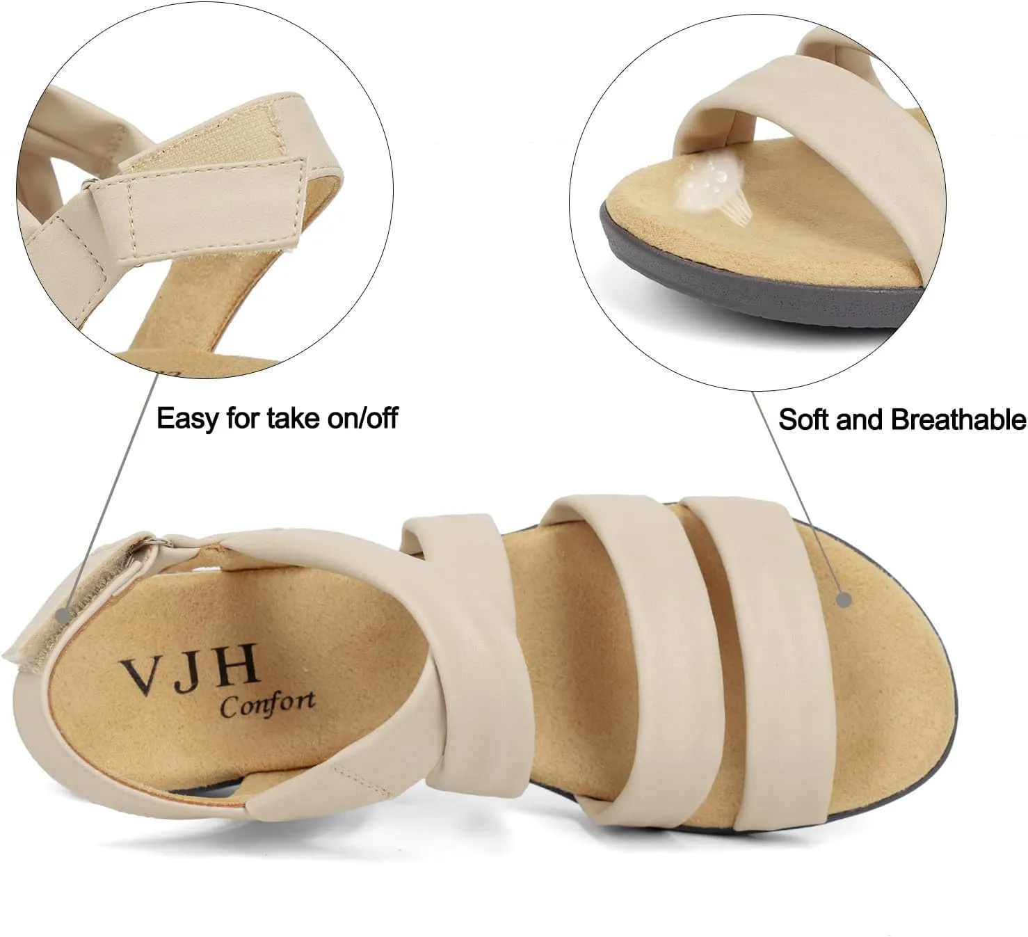 VJH confort Women’s Flat Sandals, Soft Straps Slip-on Open Toe Light Weight Elastic Slingback Comfort Casual Walking Sandals