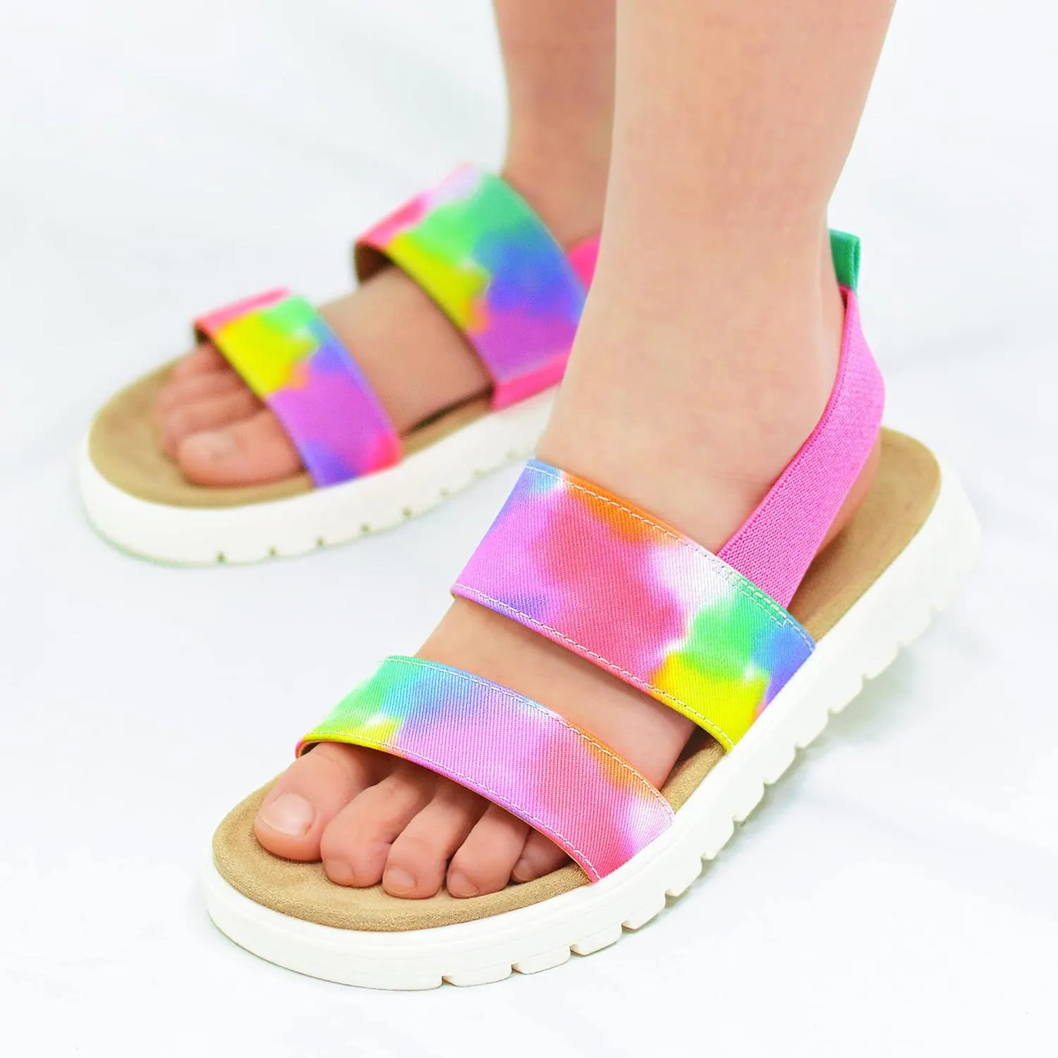 Vonair Girls Rainbow Sandals Open Toe Elastic Back Strap Comfortable Summer Sandals with Soft Rubber Sole