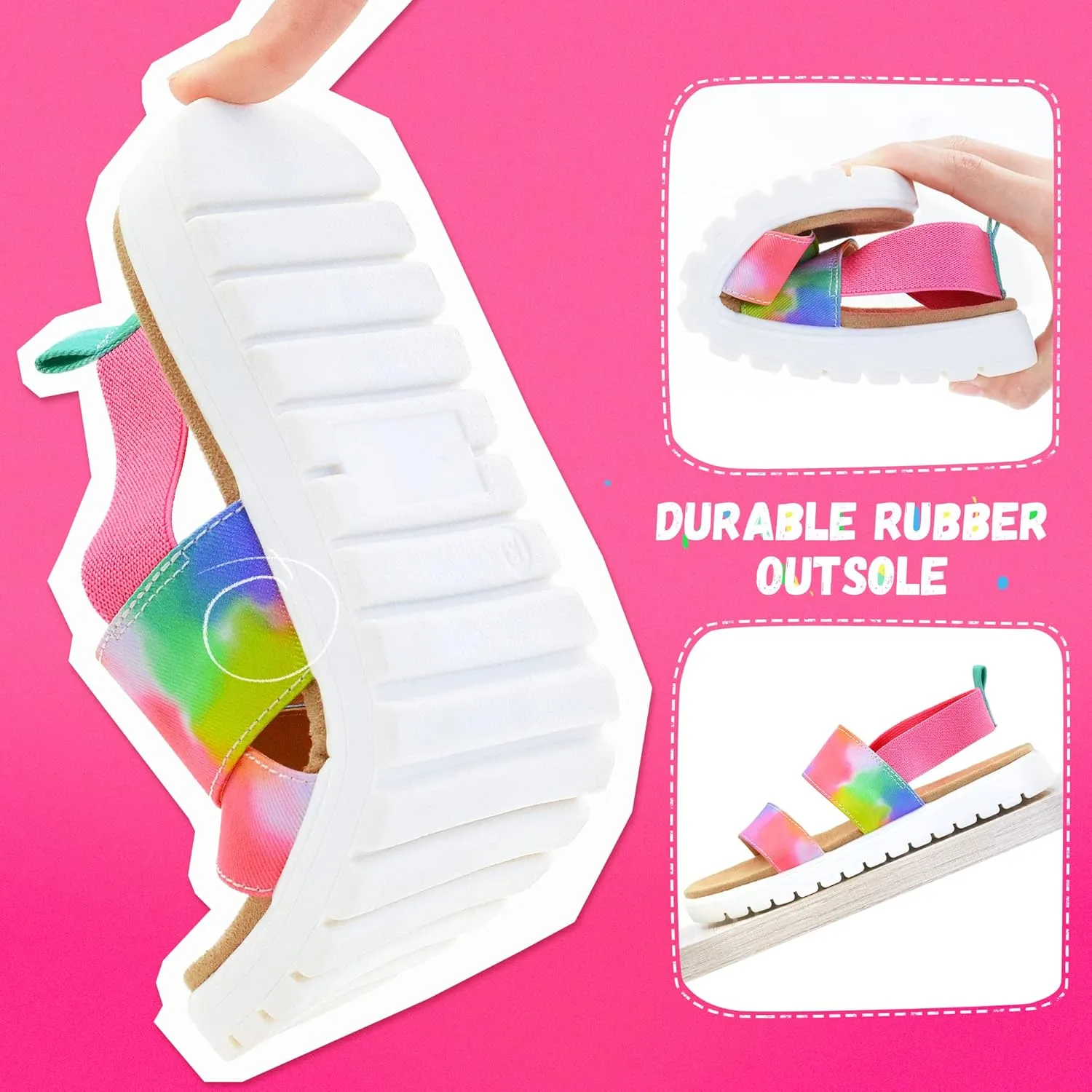 Vonair Girls Rainbow Sandals Open Toe Elastic Back Strap Comfortable Summer Sandals with Soft Rubber Sole
