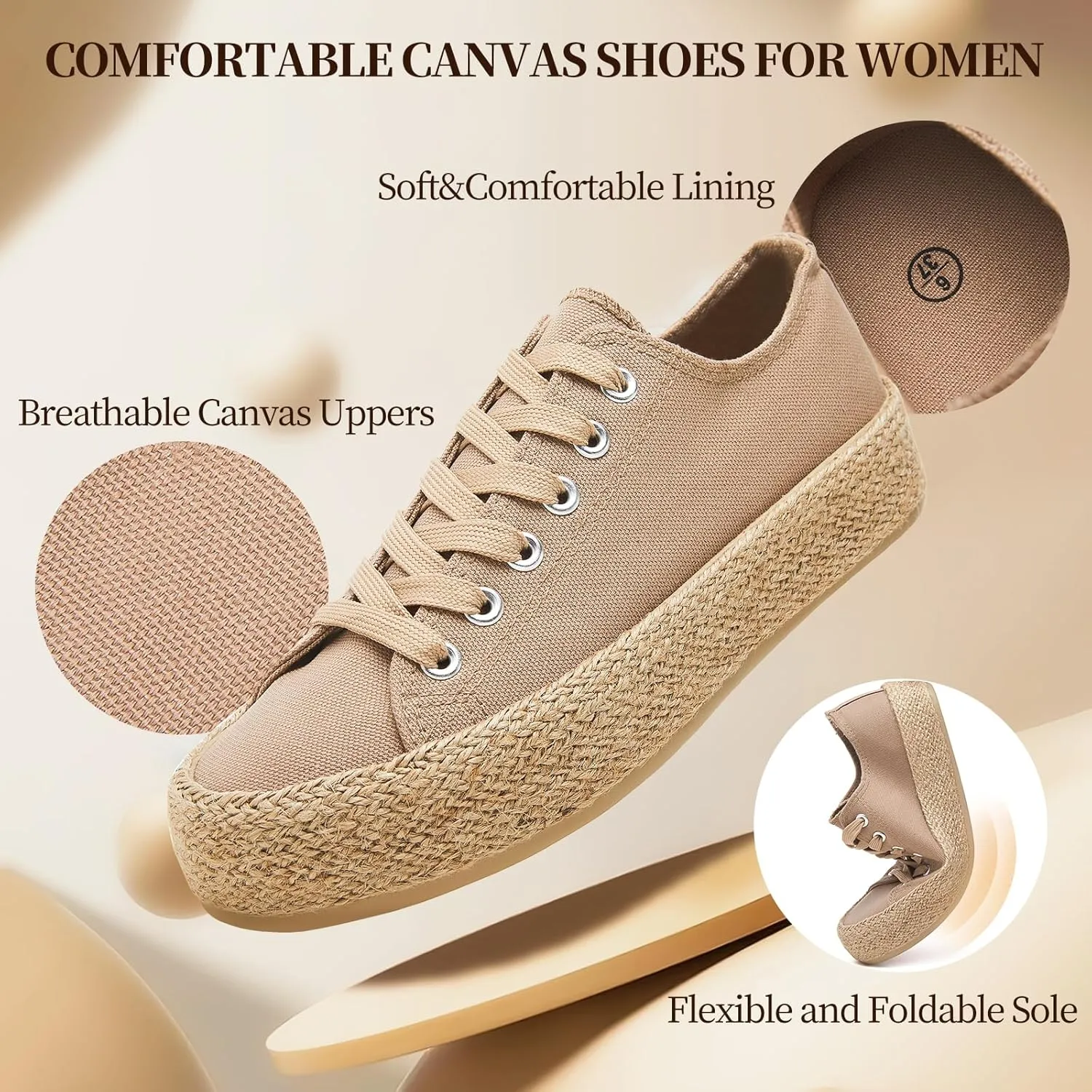 Waluzs Canvas Shoes for Women White Platform Sneakers Low Top Lace Up Tennis Shoes Comfortable Casual Walking Shoes
