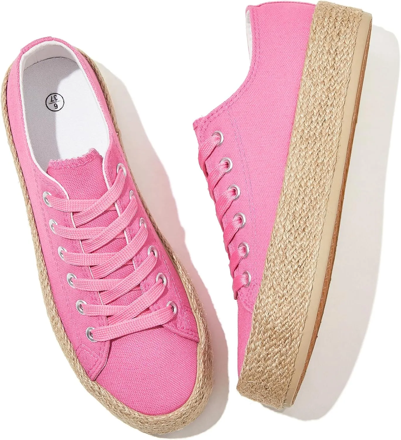 Waluzs Canvas Shoes for Women White Platform Sneakers Low Top Lace Up Tennis Shoes Comfortable Casual Walking Shoes