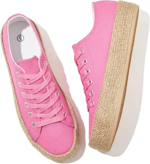 Waluzs Canvas Shoes for Women White Platform Sneakers Low Top Lace Up Tennis Shoes Comfortable Casual Walking Shoes
