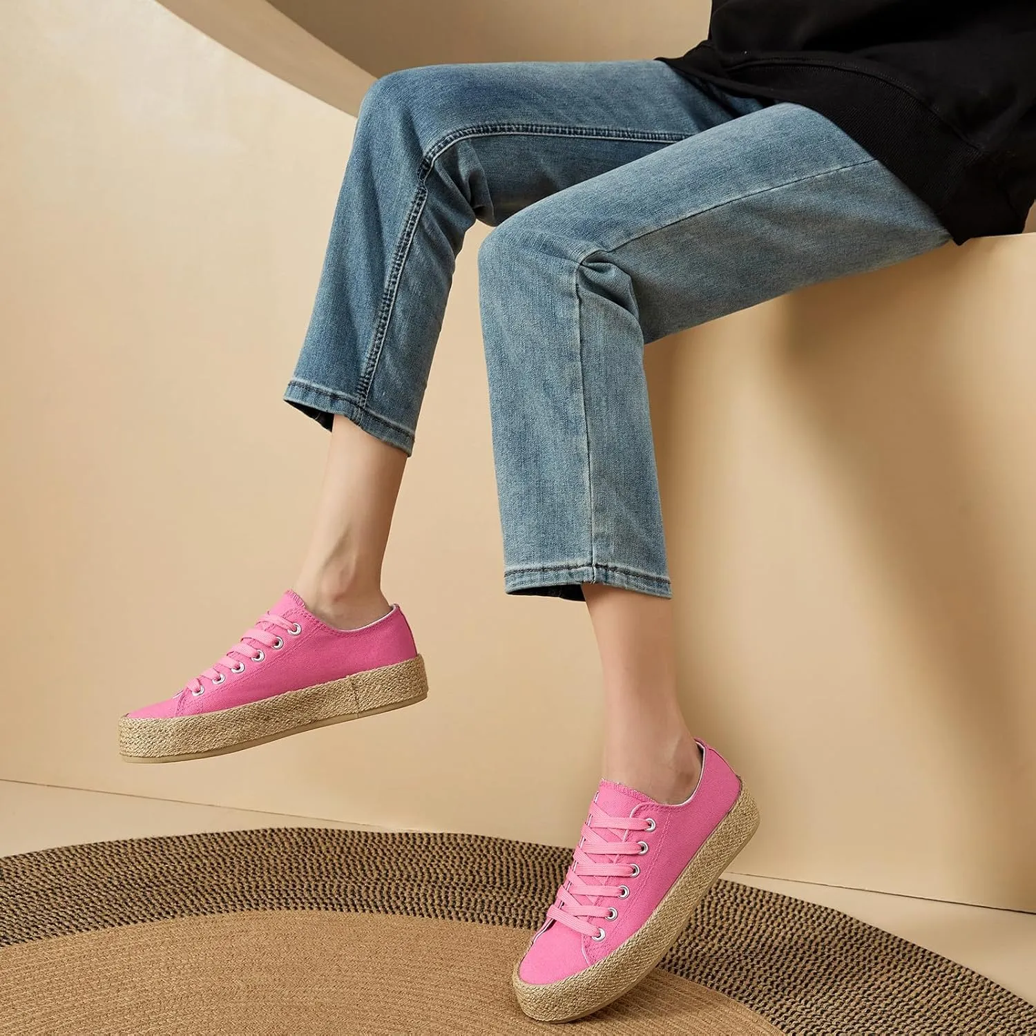Waluzs Canvas Shoes for Women White Platform Sneakers Low Top Lace Up Tennis Shoes Comfortable Casual Walking Shoes