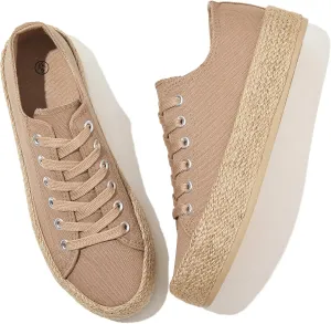Waluzs Canvas Shoes for Women White Platform Sneakers Low Top Lace Up Tennis Shoes Comfortable Casual Walking Shoes
