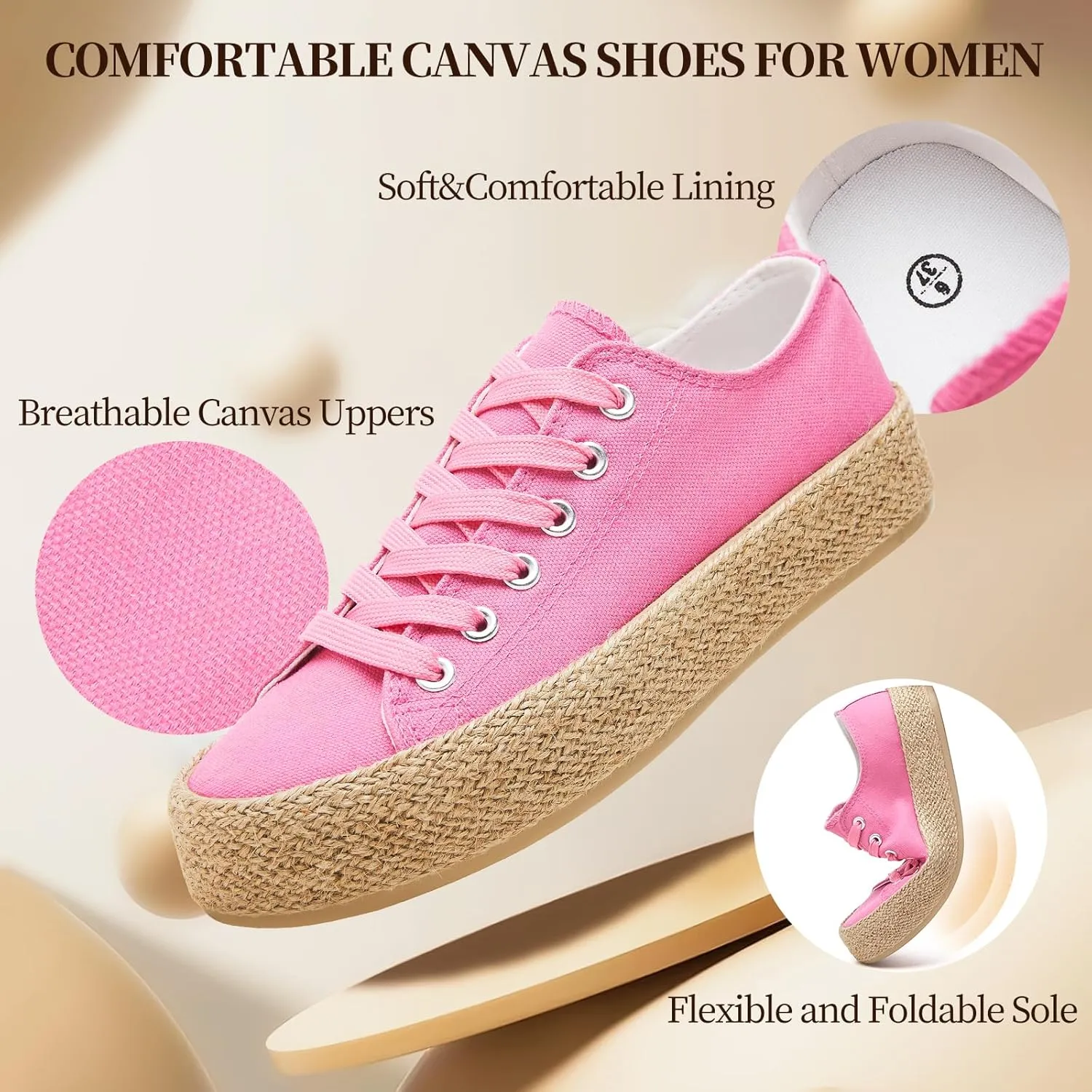 Waluzs Canvas Shoes for Women White Platform Sneakers Low Top Lace Up Tennis Shoes Comfortable Casual Walking Shoes