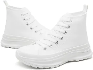 Waluzs Womens High Top Sneakers Black High Tops Platform Sneakers Lace UP Canvas Shoes White Tennis Shoes for Gym