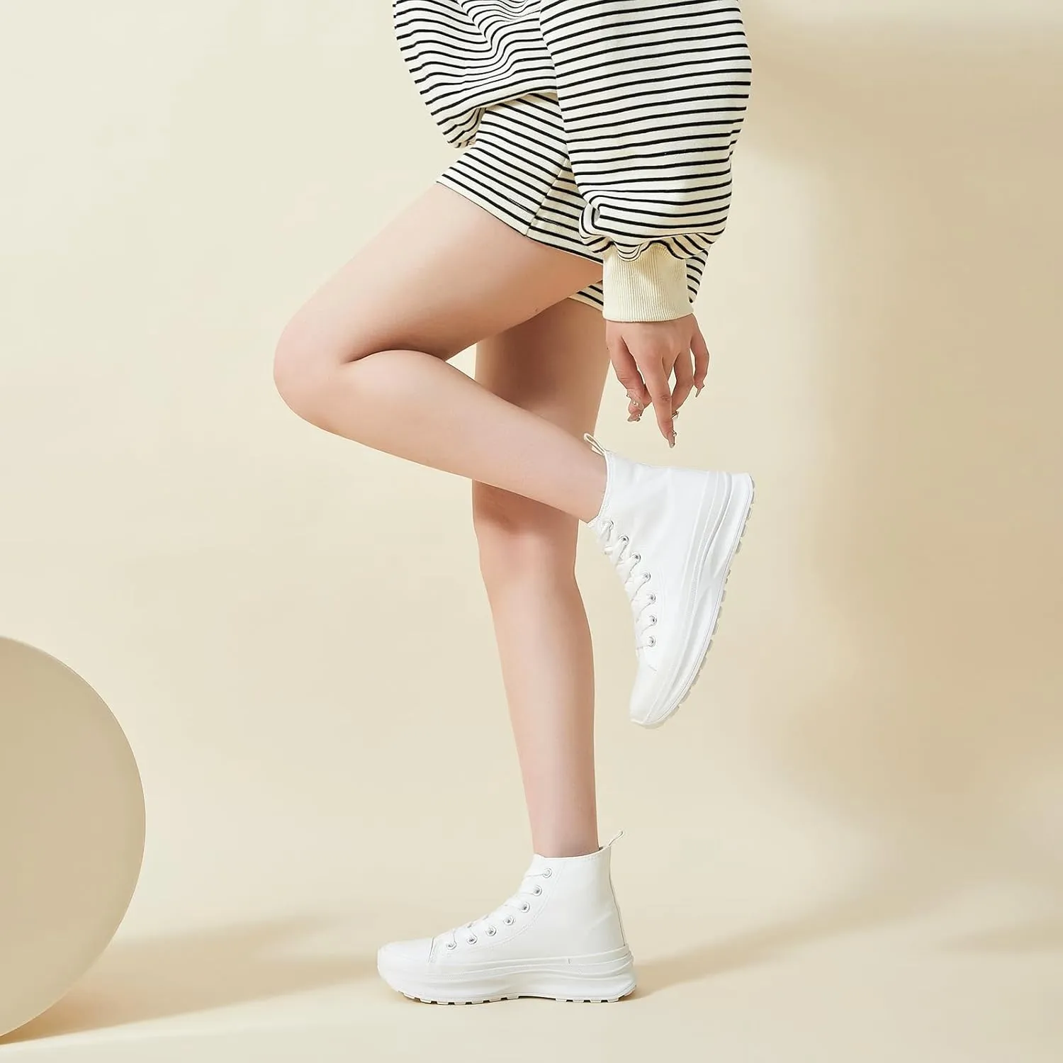 Waluzs Womens High Top Sneakers Black High Tops Platform Sneakers Lace UP Canvas Shoes White Tennis Shoes for Gym
