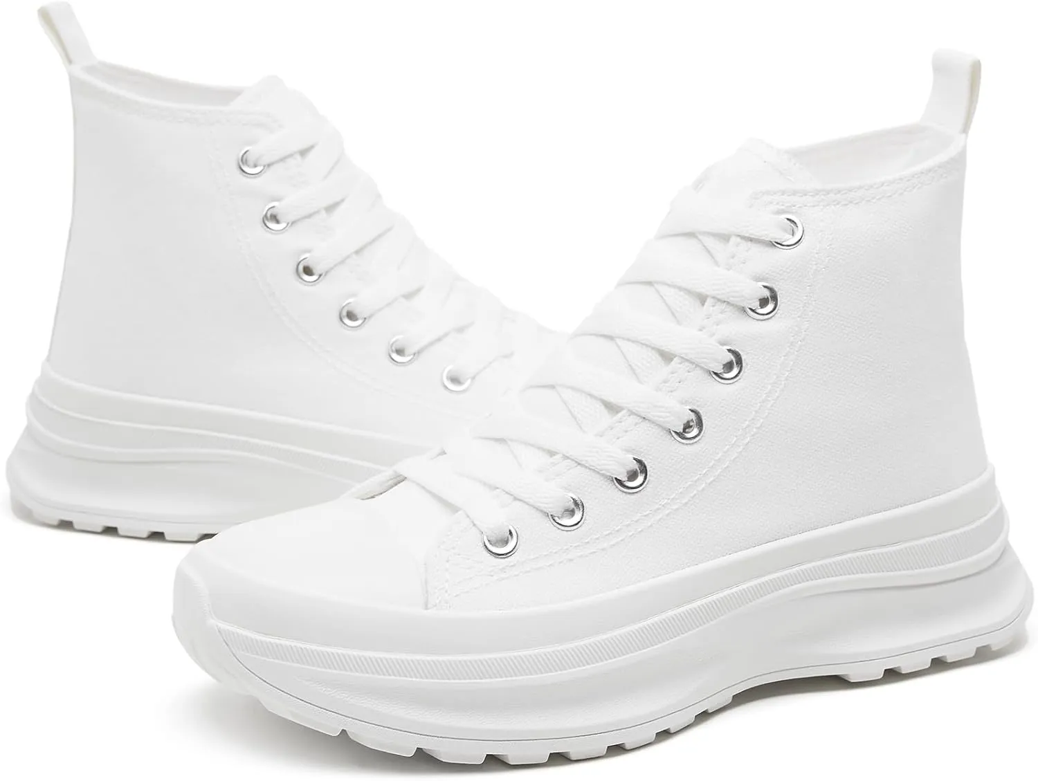 Waluzs Womens High Top Sneakers Black High Tops Platform Sneakers Lace UP Canvas Shoes White Tennis Shoes for Gym
