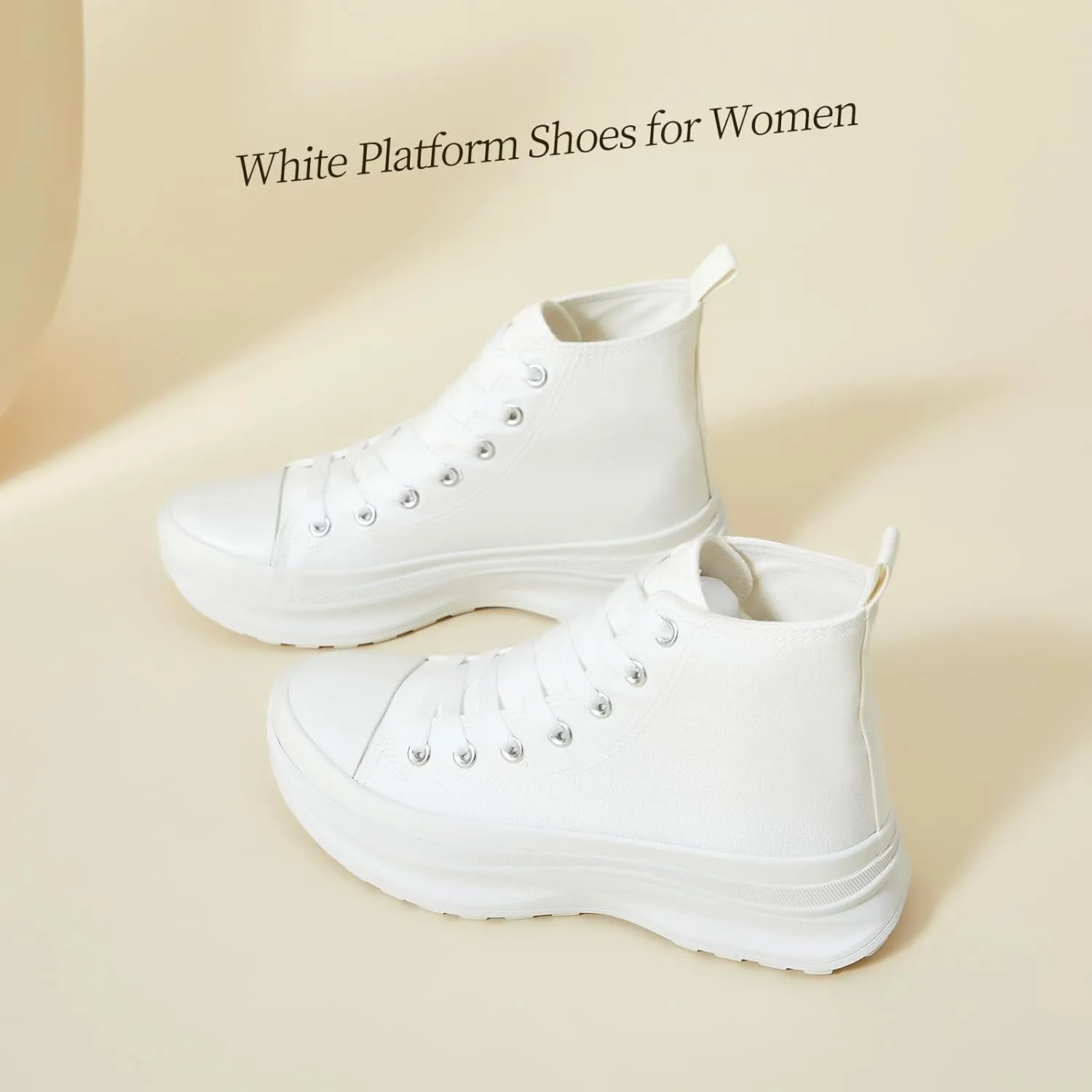 Waluzs Womens High Top Sneakers Black High Tops Platform Sneakers Lace UP Canvas Shoes White Tennis Shoes for Gym