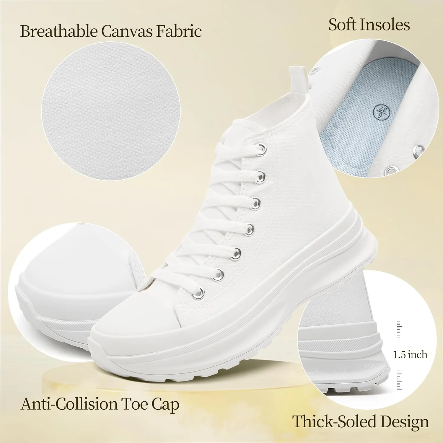 Waluzs Womens High Top Sneakers Black High Tops Platform Sneakers Lace UP Canvas Shoes White Tennis Shoes for Gym