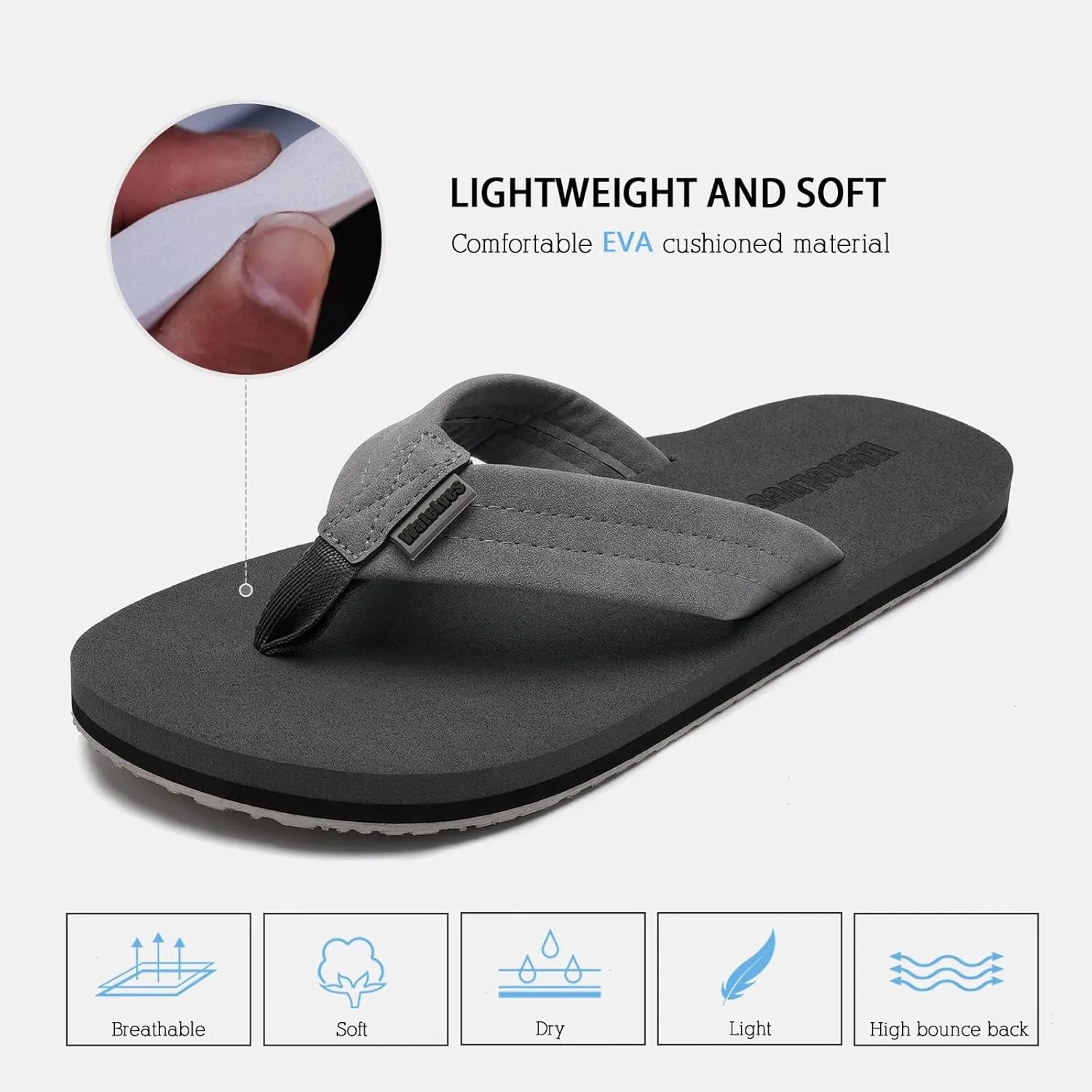 WateLves Mens-Flip-Flops-Thong-Sandals-with-Arch-Support Lightweight-Water-Shoes Open-Toe Comfort Summer-Beach-Slippers for Pool-Showers-Dorms Indoor-Outdoor