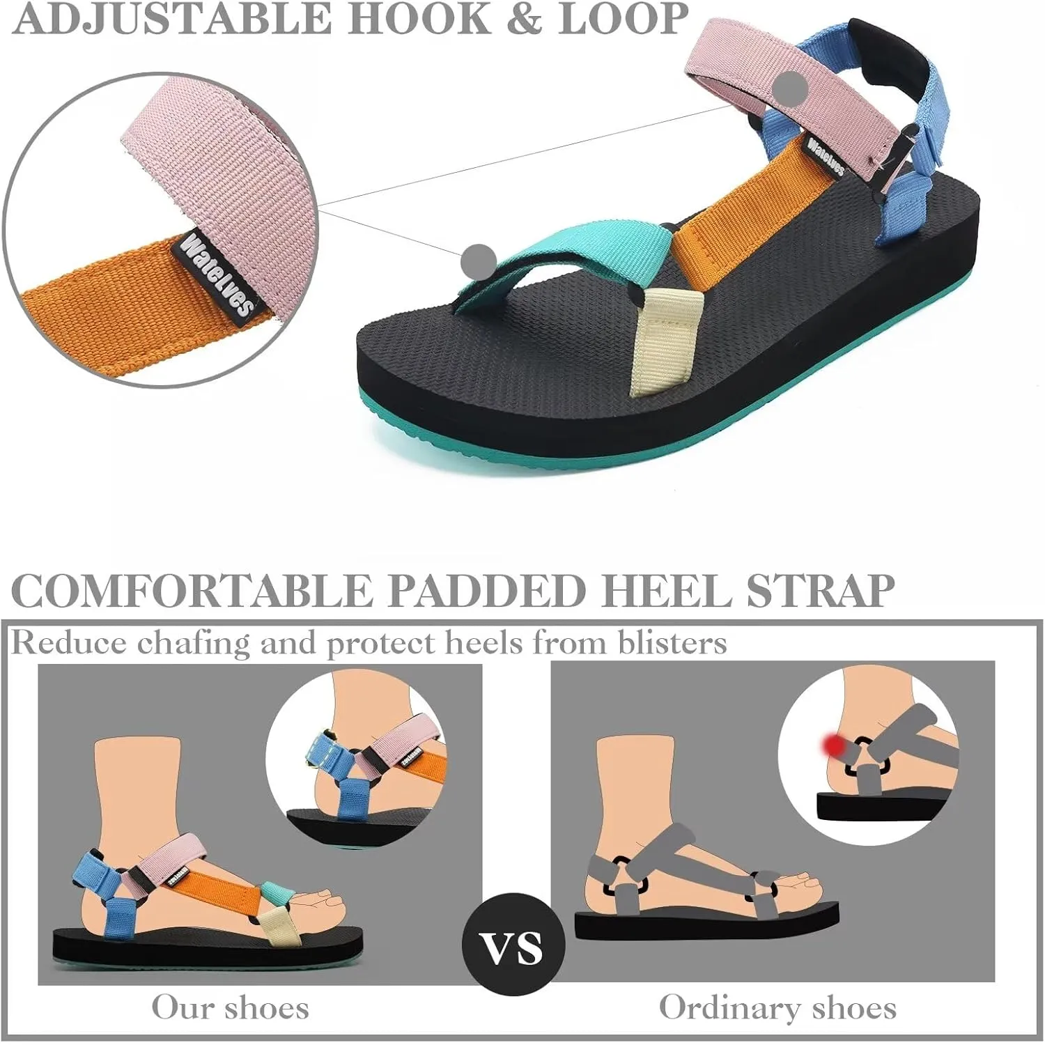 WateLves Womens-Sport-Sandals Outdoor Hiking Sandals with-Arch-Support Comfortable Webbing-Water-Athletic Beach-Sandals for Travel-Walking-Trekking-Camping