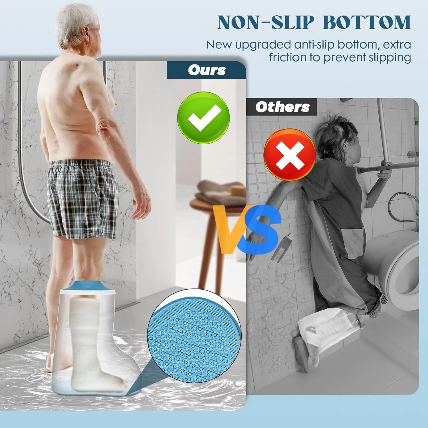 Waterproof Extra Wide Cast Covers for Shower Leg, Extra Large Foot Cast Protector with Non-Slip Bottom, Reusable Leg Cast Cover for Plus Size Adults Large Casts Surgery Shower Boots