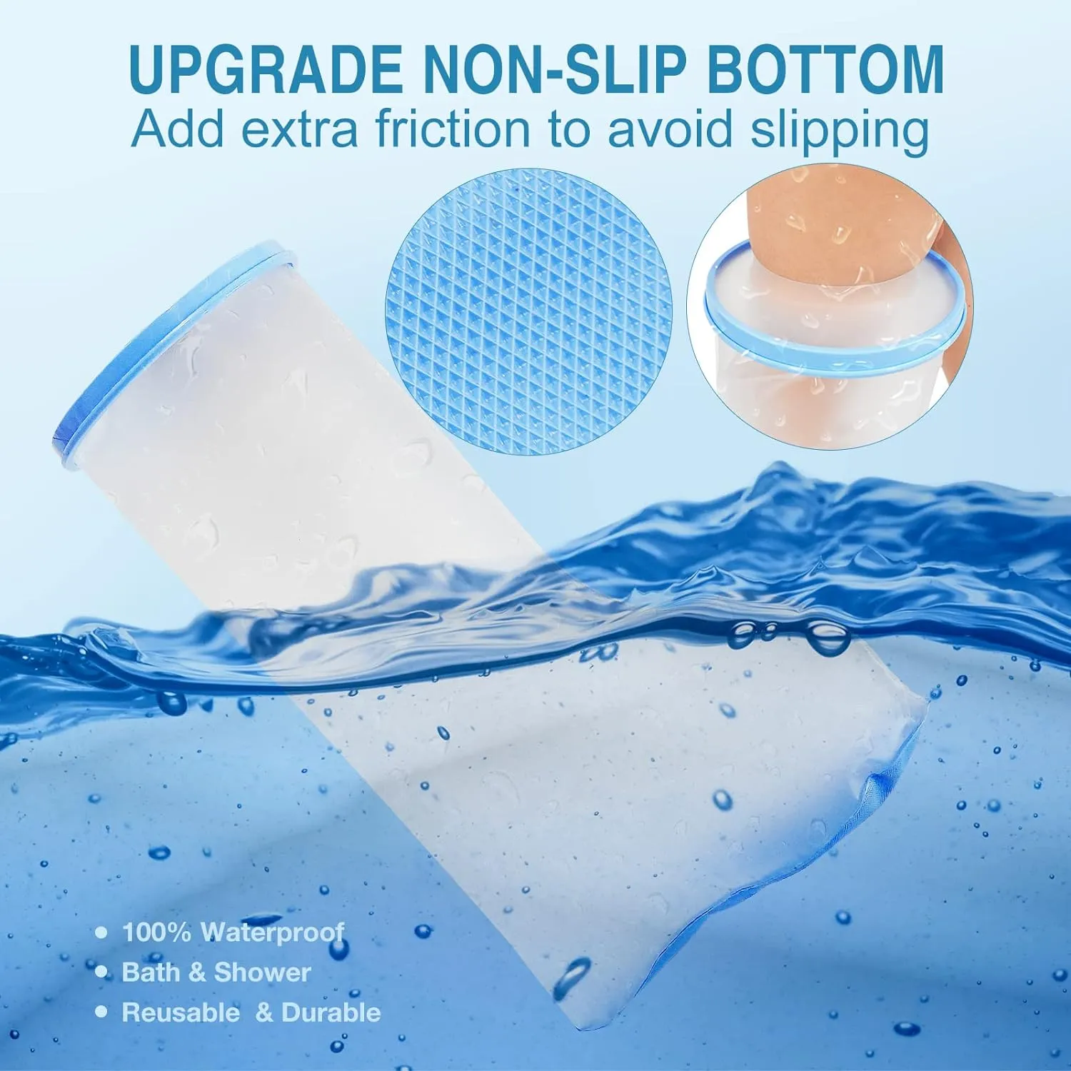 Waterproof Extra Wide Leg Cast Cover for Shower Adults, Extra Large Leg Shower Cover with Non-Slip Bottom, Watertight Foot Protector for Plus Size Adults Surgery Shower Boot