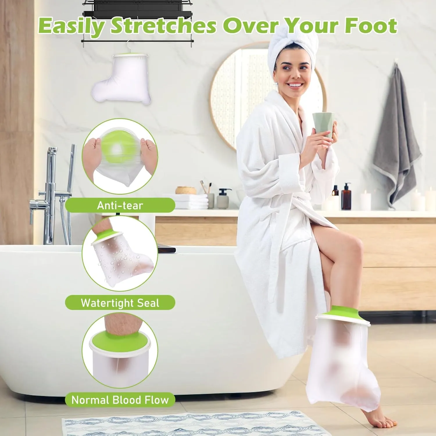 Waterproof Foot Cast Cover for Shower Adult Shower Boots for Foot After Surgery with with Small Hanger Reusable Ankle Cast Protection Cover for Fracture Surgery Foot