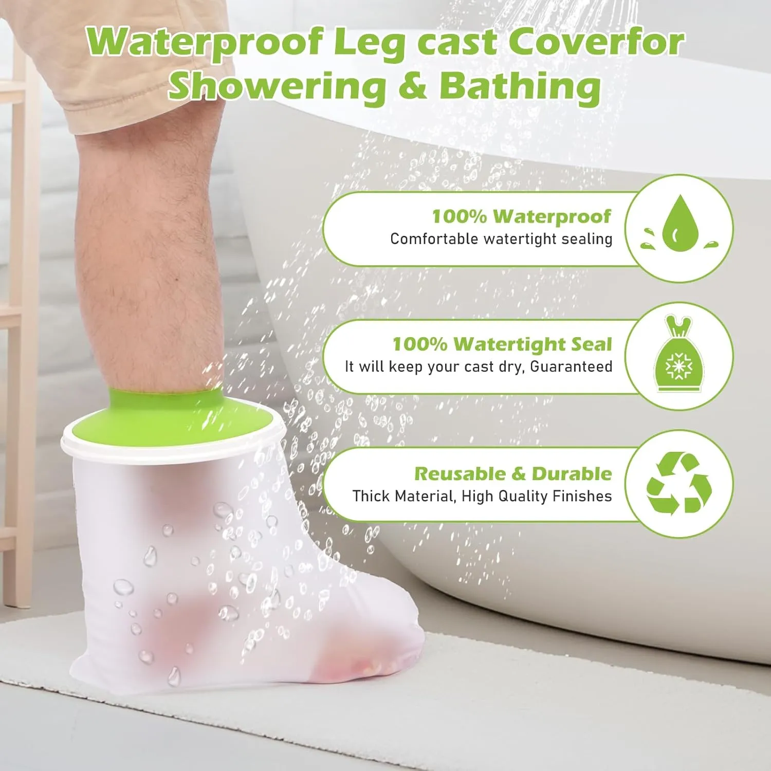 Waterproof Foot Cast Cover for Shower Adult Shower Boots for Foot After Surgery with with Small Hanger Reusable Ankle Cast Protection Cover for Fracture Surgery Foot