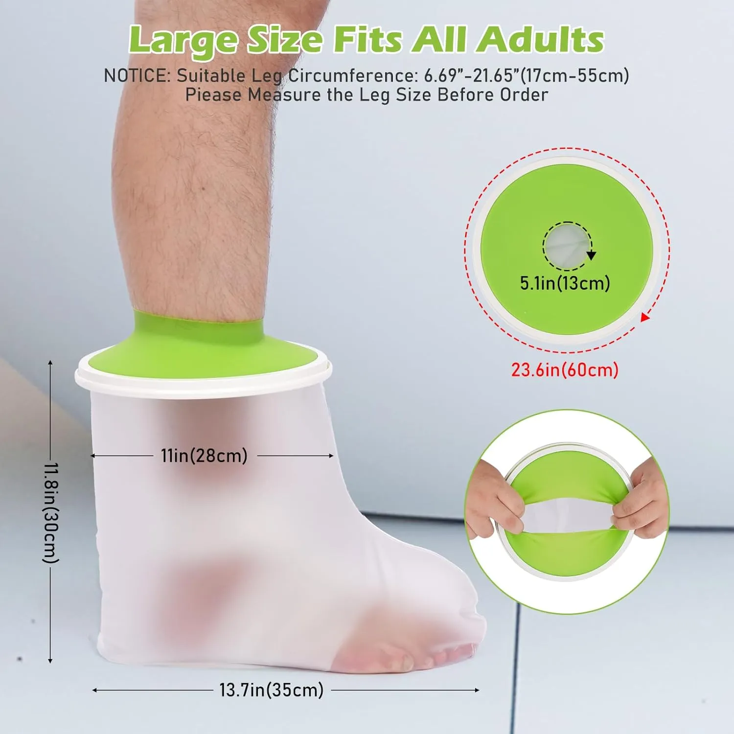 Waterproof Foot Cast Cover for Shower Adult Shower Boots for Foot After Surgery with with Small Hanger Reusable Ankle Cast Protection Cover for Fracture Surgery Foot