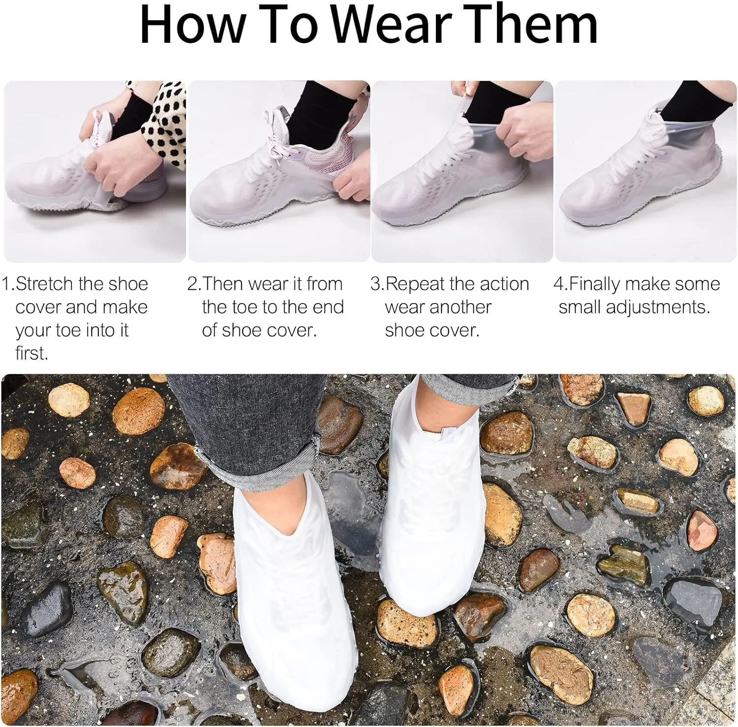 Waterproof Silicone Rain Shoes Cover, Reusable Non-Slip Overshoes, Foldable Rain/Snow Galoshes, Resistant Rain Boots Outdoor Shoes Cover Protectors for Women, Men, Kids,Teen