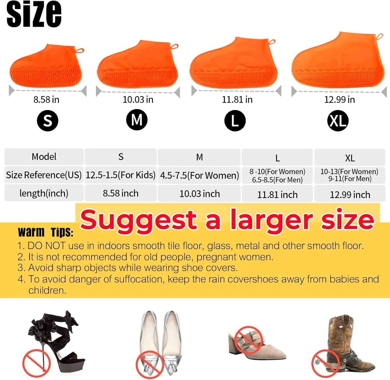 Waterproof Silicone Rain Shoes Cover, Reusable Non-Slip Overshoes, Foldable Rain/Snow Galoshes, Resistant Rain Boots Outdoor Shoes Cover Protectors for Women, Men, Kids,Teen