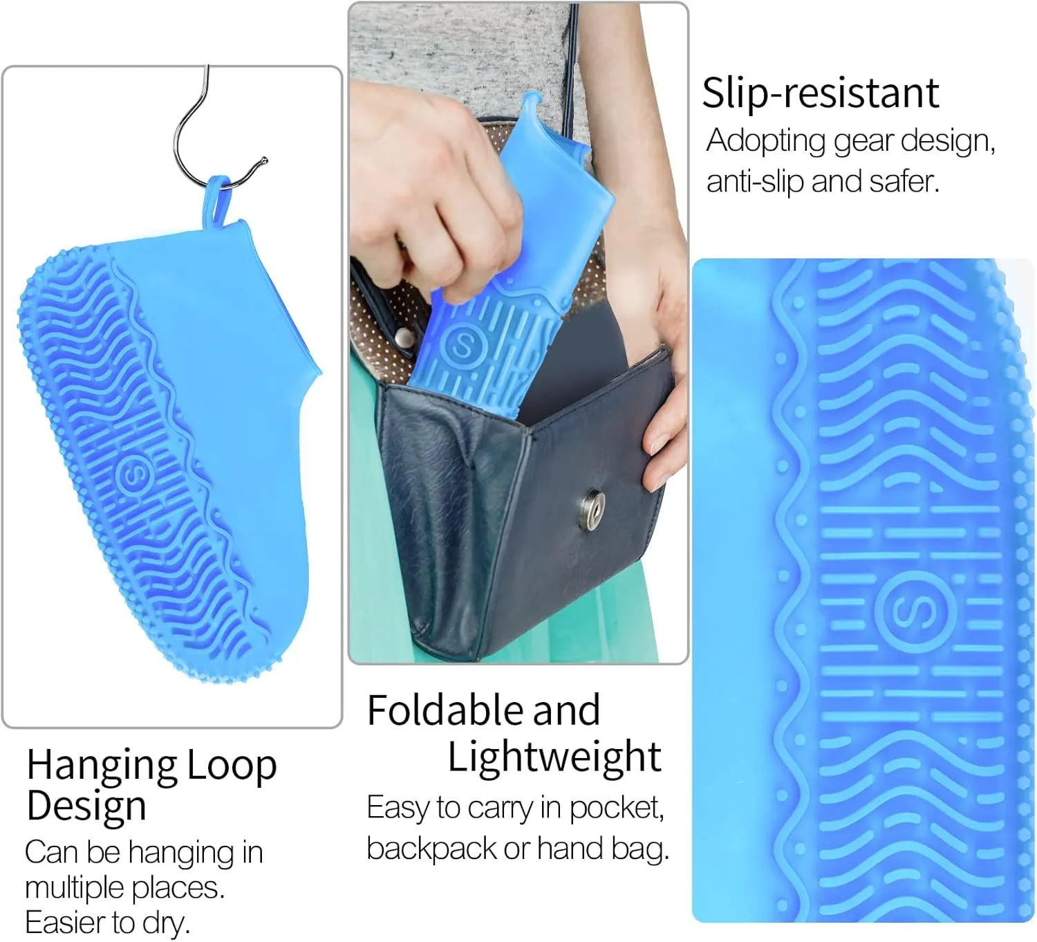 Waterproof Silicone Rain Shoes Cover, Reusable Non-Slip Overshoes, Foldable Rain/Snow Galoshes, Resistant Rain Boots Outdoor Shoes Cover Protectors for Women, Men, Kids,Teen