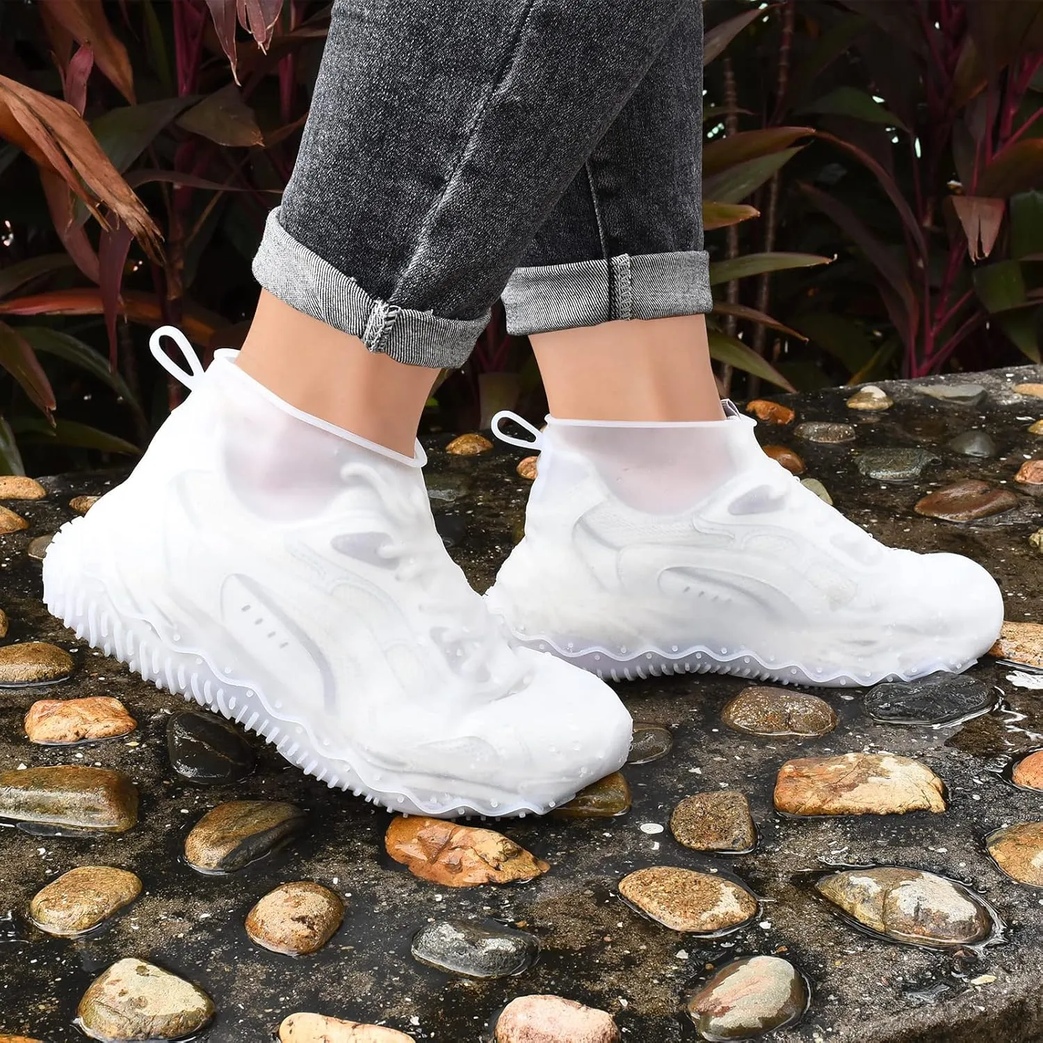 Waterproof Silicone Rain Shoes Cover, Reusable Non-Slip Overshoes, Foldable Rain/Snow Galoshes, Resistant Rain Boots Outdoor Shoes Cover Protectors for Women, Men, Kids,Teen