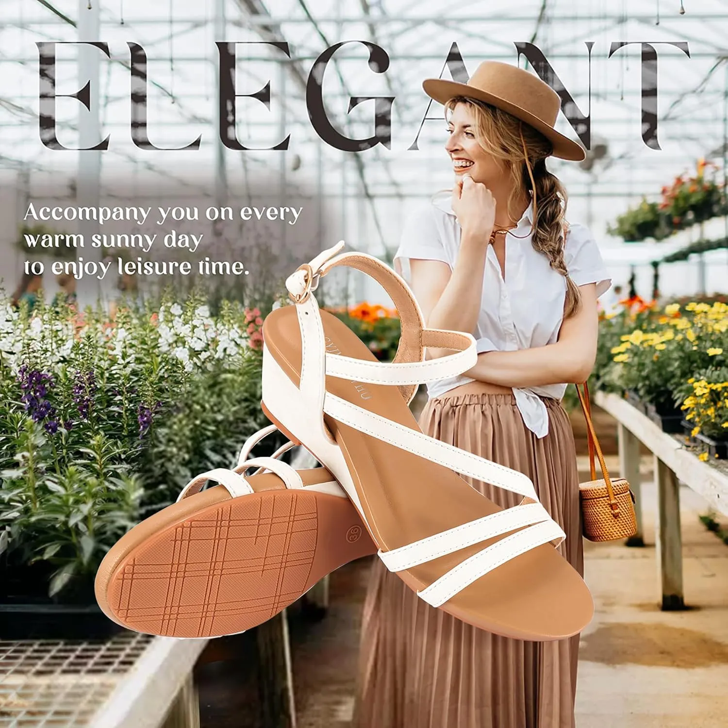 Wedge Sandals for Women Dress Elastic Ankle Strap Rhinestone Sandals Summer Comfortable Shoe