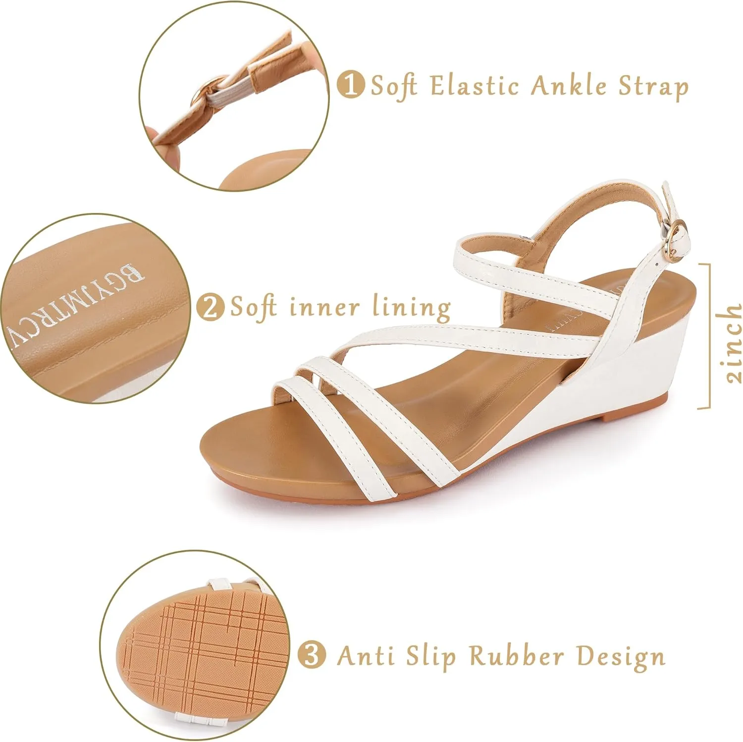 Wedge Sandals for Women Dress Elastic Ankle Strap Rhinestone Sandals Summer Comfortable Shoe