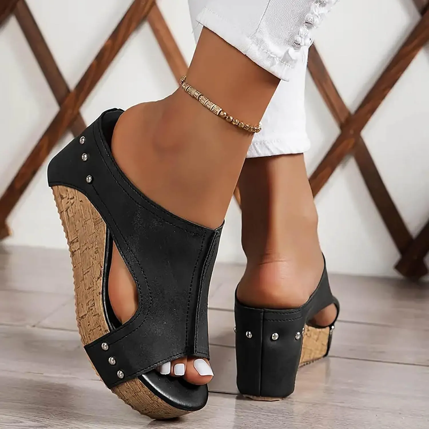 Wedges & Platform Sandals Women Orthopedic Sandals Soft Sole Non-Slip Wedge Sandals for Women Arch Support Summer Slippers Dressy Shoes Hollow Out Travel Slipper, 6, 1-black