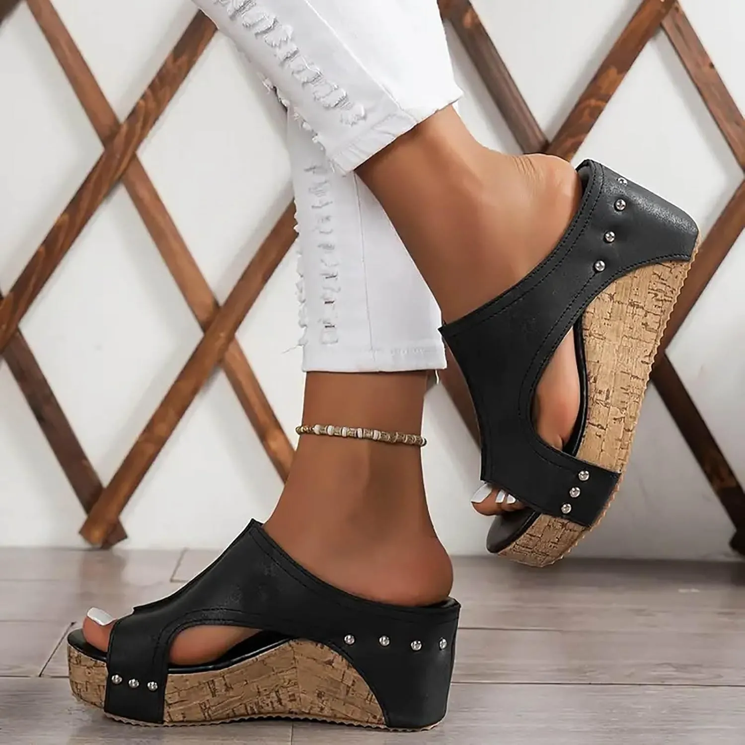 Wedges & Platform Sandals Women Orthopedic Sandals Soft Sole Non-Slip Wedge Sandals for Women Arch Support Summer Slippers Dressy Shoes Hollow Out Travel Slipper, 6, 1-black