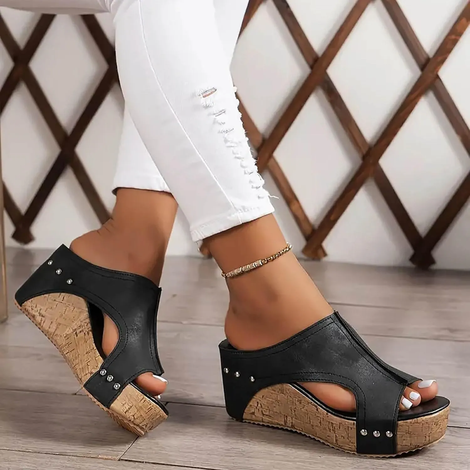Wedges & Platform Sandals Women Orthopedic Sandals Soft Sole Non-Slip Wedge Sandals for Women Arch Support Summer Slippers Dressy Shoes Hollow Out Travel Slipper, 6, 1-black