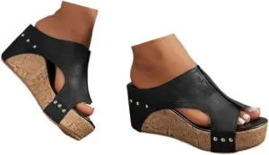 Wedges & Platform Sandals Women Orthopedic Sandals Soft Sole Non-Slip Wedge Sandals for Women Arch Support Summer Slippers Dressy Shoes Hollow Out Travel Slipper, 6, 1-black