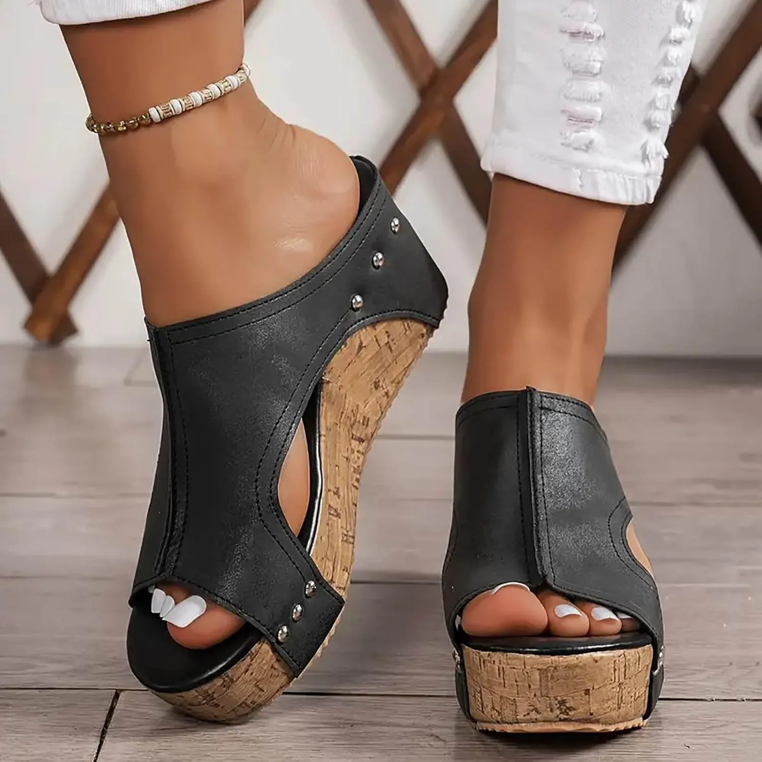 Wedges & Platform Sandals Women Orthopedic Sandals Soft Sole Non-Slip Wedge Sandals for Women Arch Support Summer Slippers Dressy Shoes Hollow Out Travel Slipper, 6, 1-black