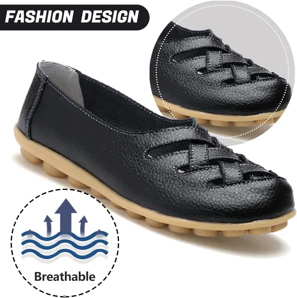 WERWAES Womens Loafers Flat Penny Boat Dress Shoes Comfortable Light-Weight Casual Slip-On Shoes Fashion Moccasin Genuine Leather Office Walking Driving Round Toe Non Slip Shoes