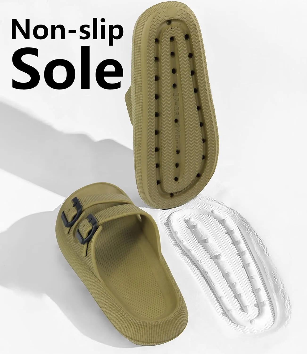 Weweya Sandals for Women and Men - Pillow Slippers - Double Buckle Adjustable Slides - EVA Flat Sandals