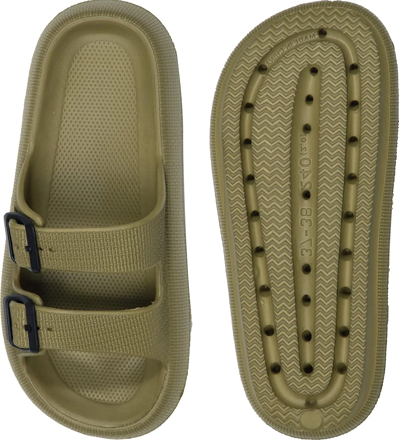 Weweya Sandals for Women and Men - Pillow Slippers - Double Buckle Adjustable Slides - EVA Flat Sandals