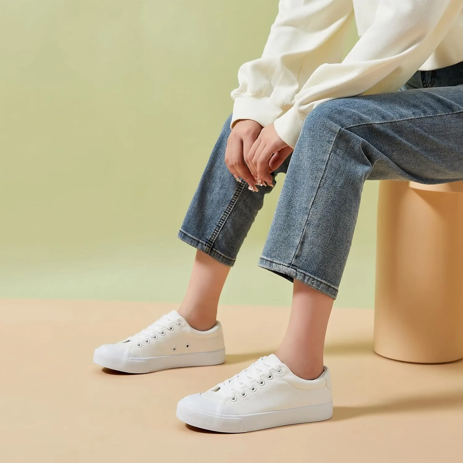 Witwatia White Tennis Shoes Low Top Canvas Sneakers Fashion Casual Walking Shoes for Women