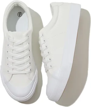 Witwatia White Tennis Shoes Low Top Canvas Sneakers Fashion Casual Walking Shoes for Women