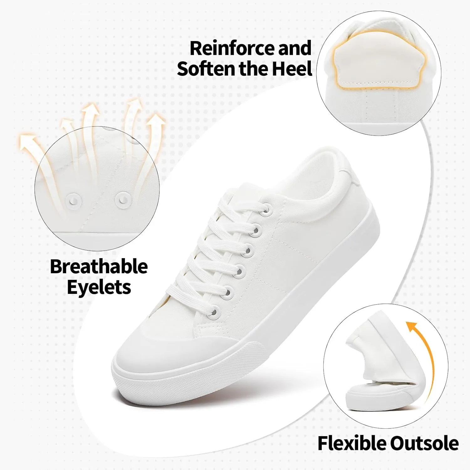 Witwatia White Tennis Shoes Low Top Canvas Sneakers Fashion Casual Walking Shoes for Women