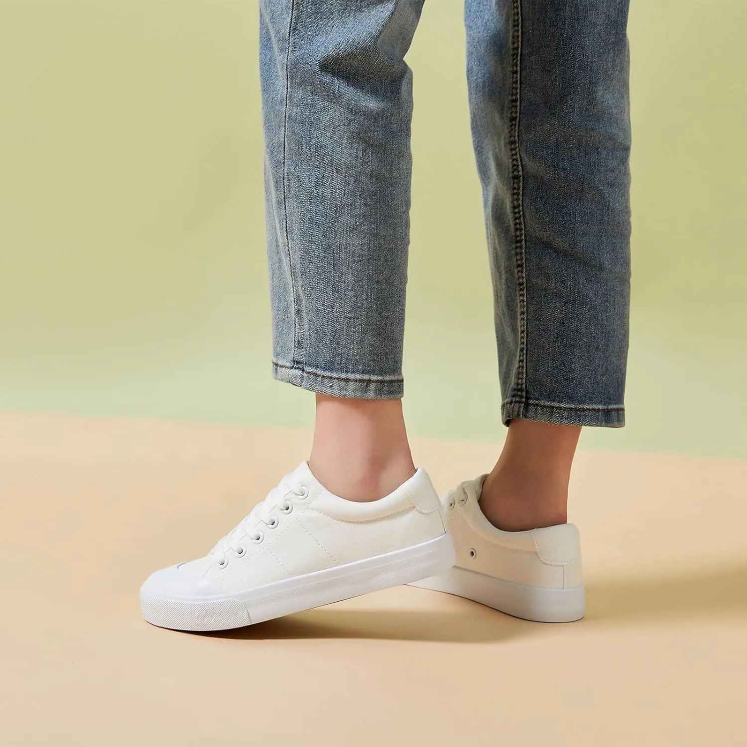 Witwatia White Tennis Shoes Low Top Canvas Sneakers Fashion Casual Walking Shoes for Women