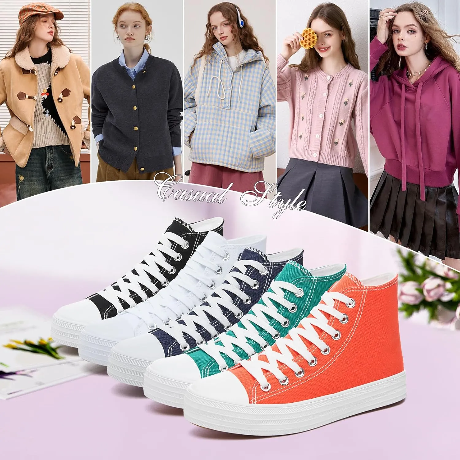 Witwatia Womens Classic High Top Canvas Shoes Fashion White Tennis Shoes Lace Up Casual Walking Sneakers for Women