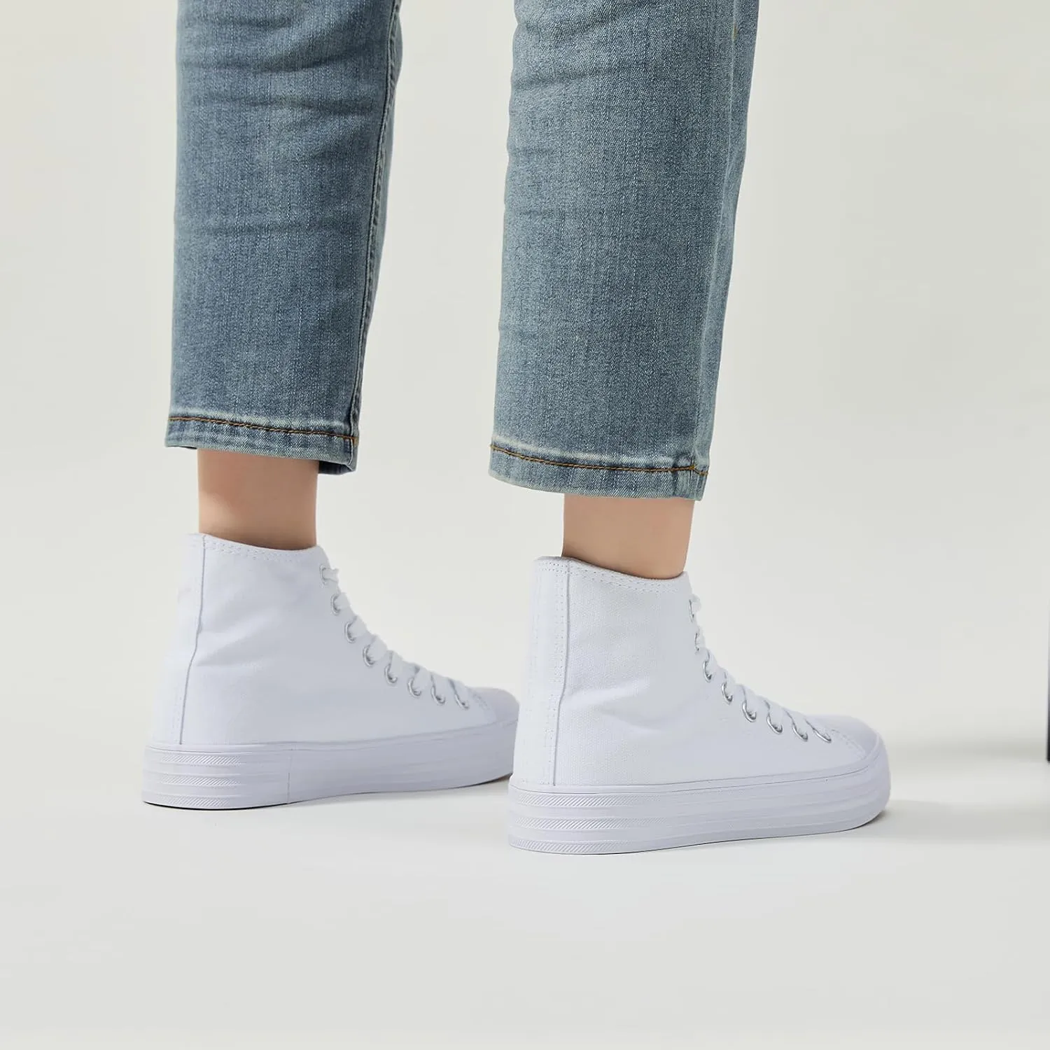 Witwatia Womens Classic High Top Canvas Shoes Fashion White Tennis Shoes Lace Up Casual Walking Sneakers for Women