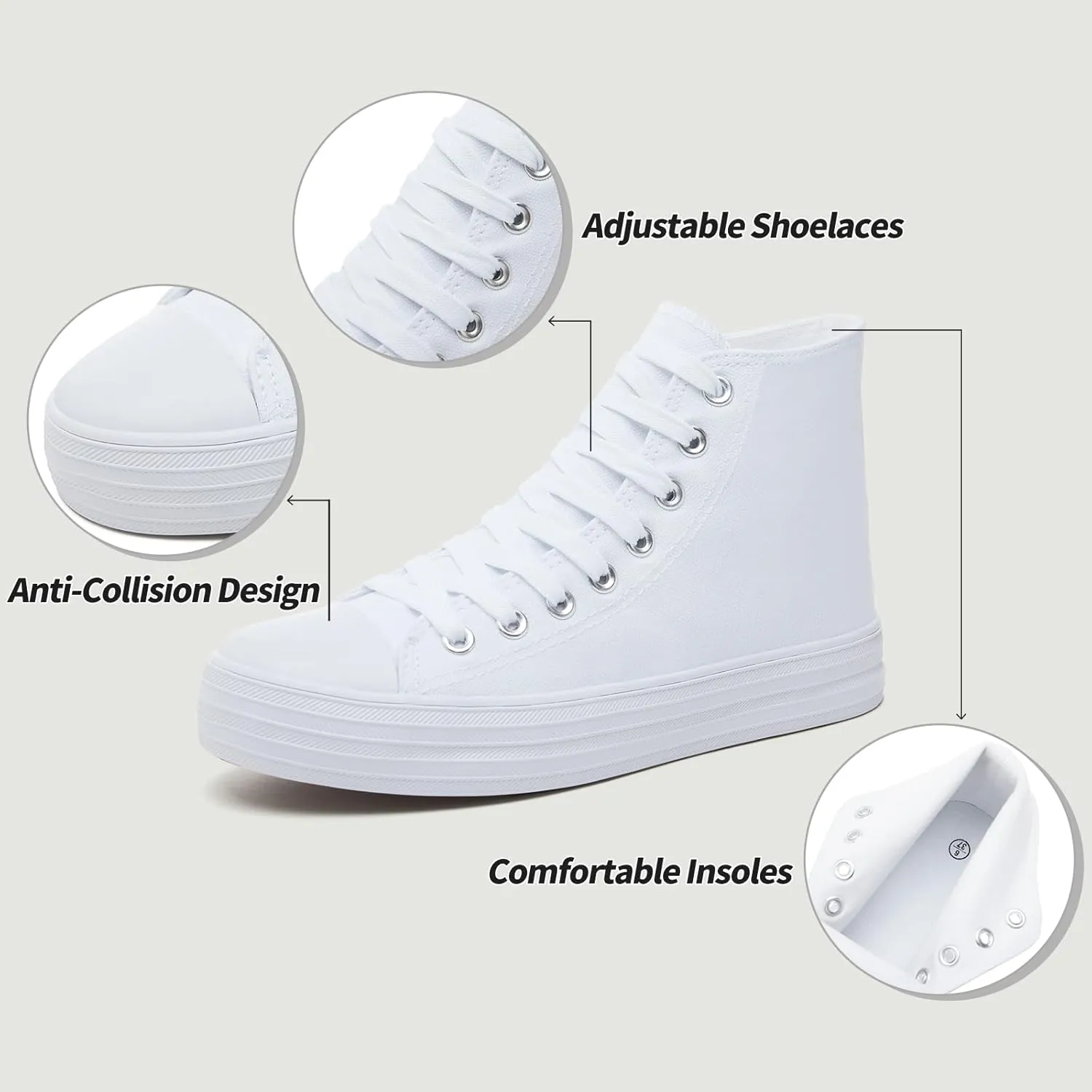 Witwatia Womens Classic High Top Canvas Shoes Fashion White Tennis Shoes Lace Up Casual Walking Sneakers for Women