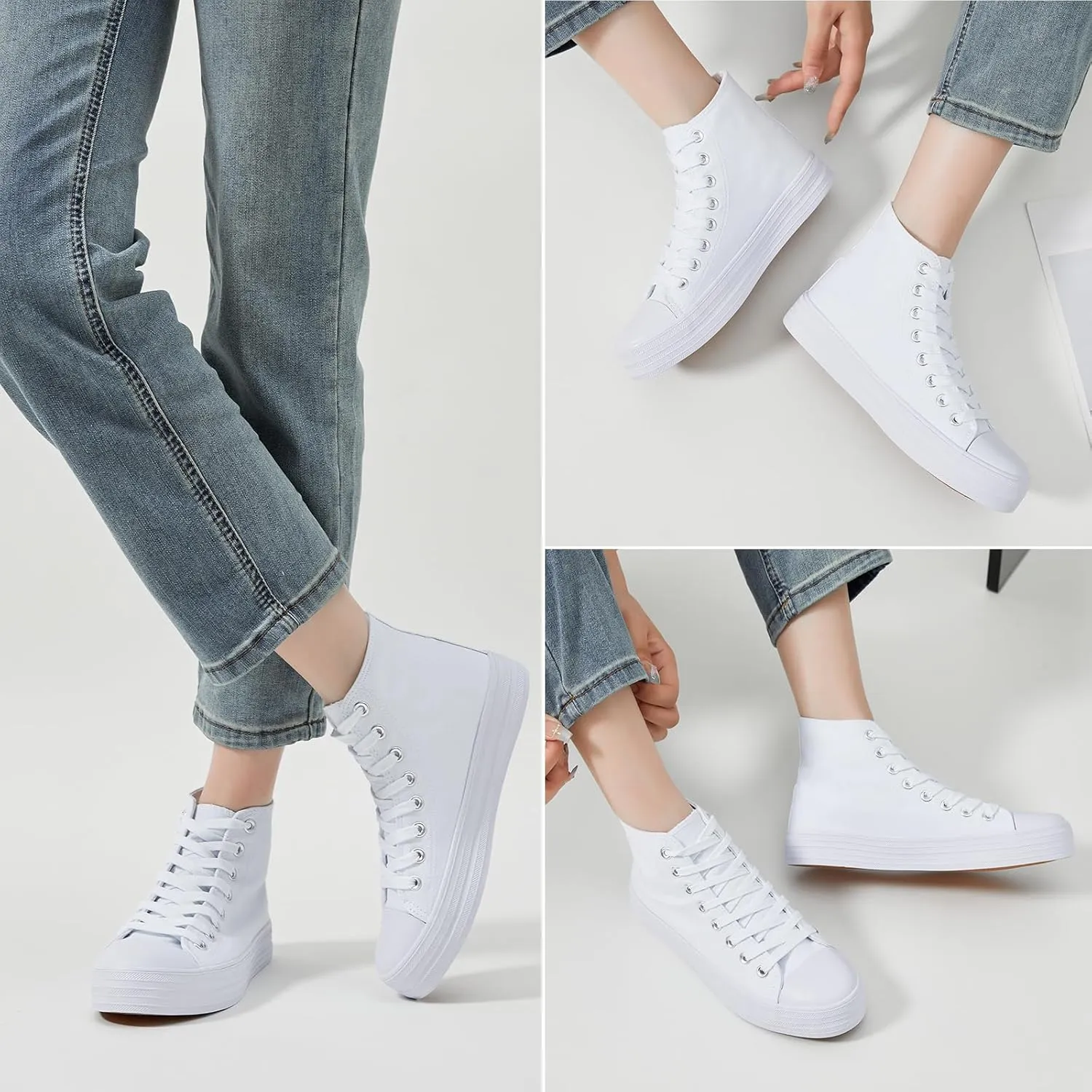 Witwatia Womens Classic High Top Canvas Shoes Fashion White Tennis Shoes Lace Up Casual Walking Sneakers for Women