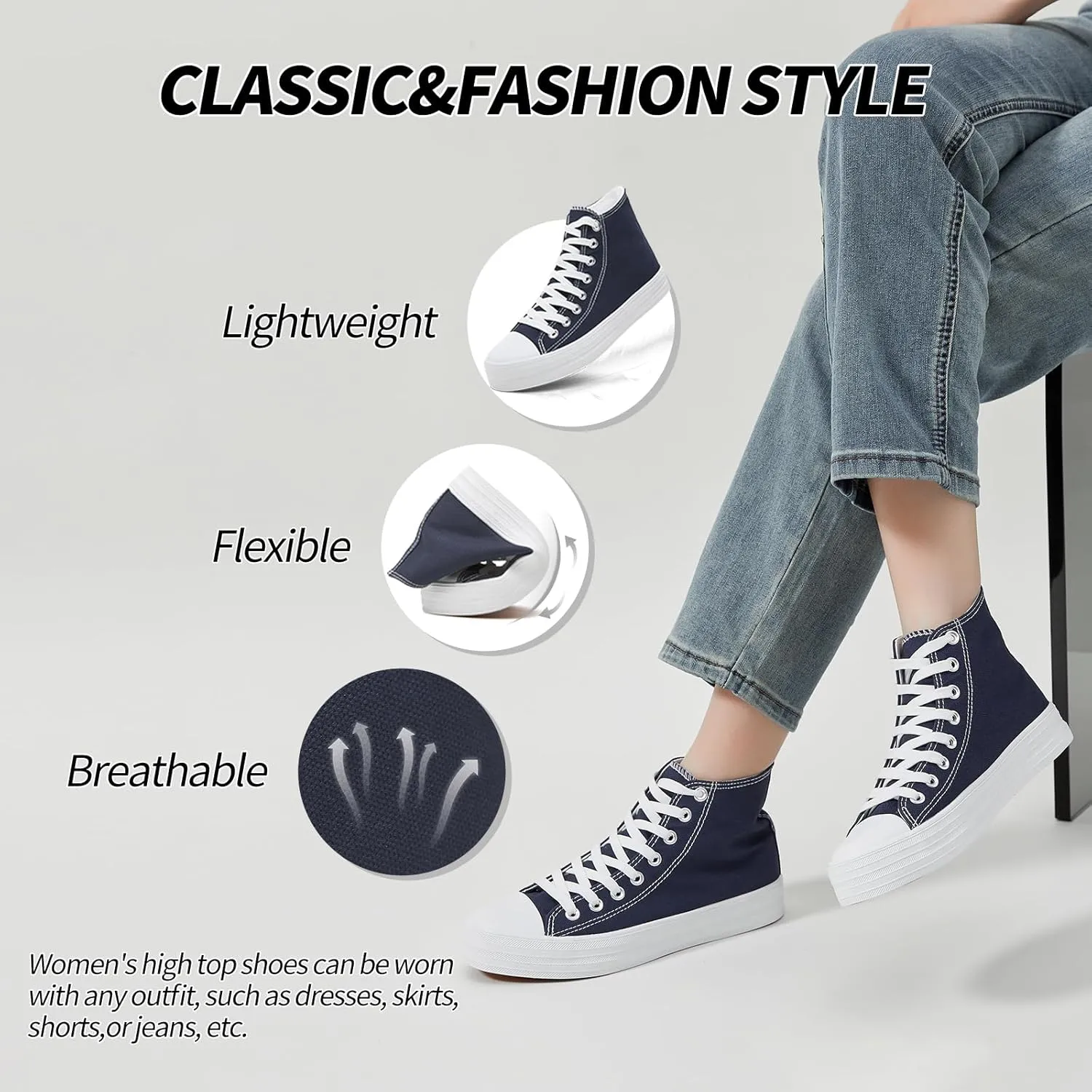 Witwatia Womens Classic High Top Canvas Shoes Fashion White Tennis Shoes Lace Up Casual Walking Sneakers for Women