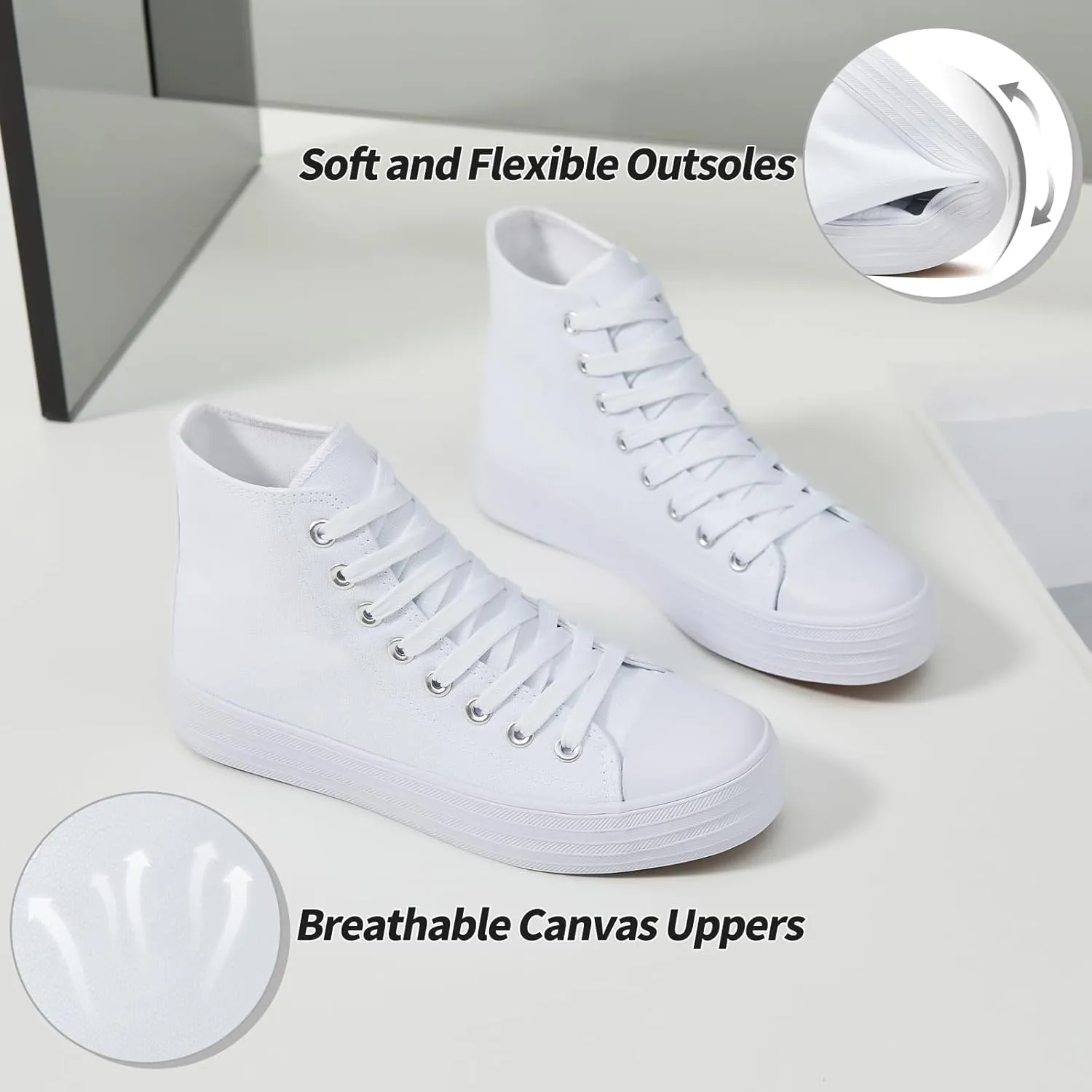 Witwatia Womens Classic High Top Canvas Shoes Fashion White Tennis Shoes Lace Up Casual Walking Sneakers for Women