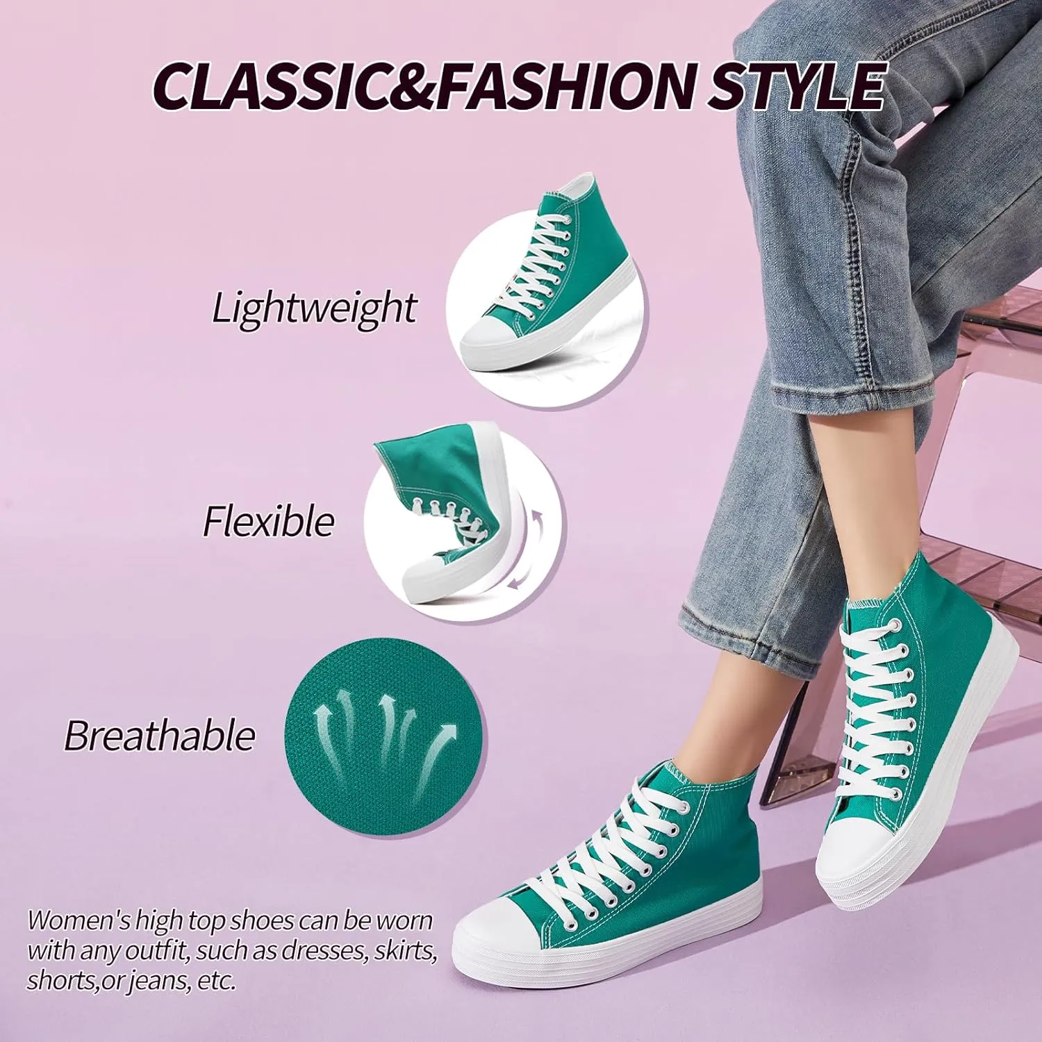 Witwatia Womens Classic High Top Canvas Shoes Fashion White Tennis Shoes Lace Up Casual Walking Sneakers for Women