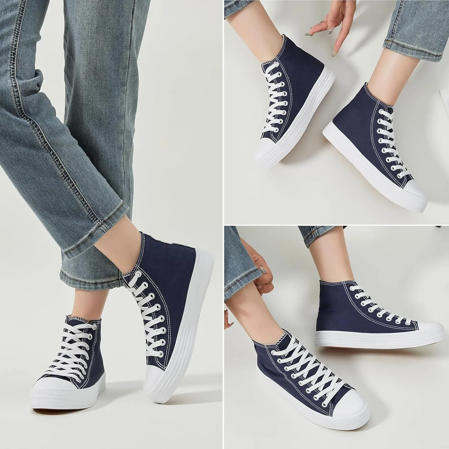 Witwatia Womens Classic High Top Canvas Shoes Fashion White Tennis Shoes Lace Up Casual Walking Sneakers for Women